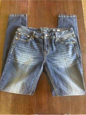 Miss Me Blue Faded Embroidered Pocket Jeans